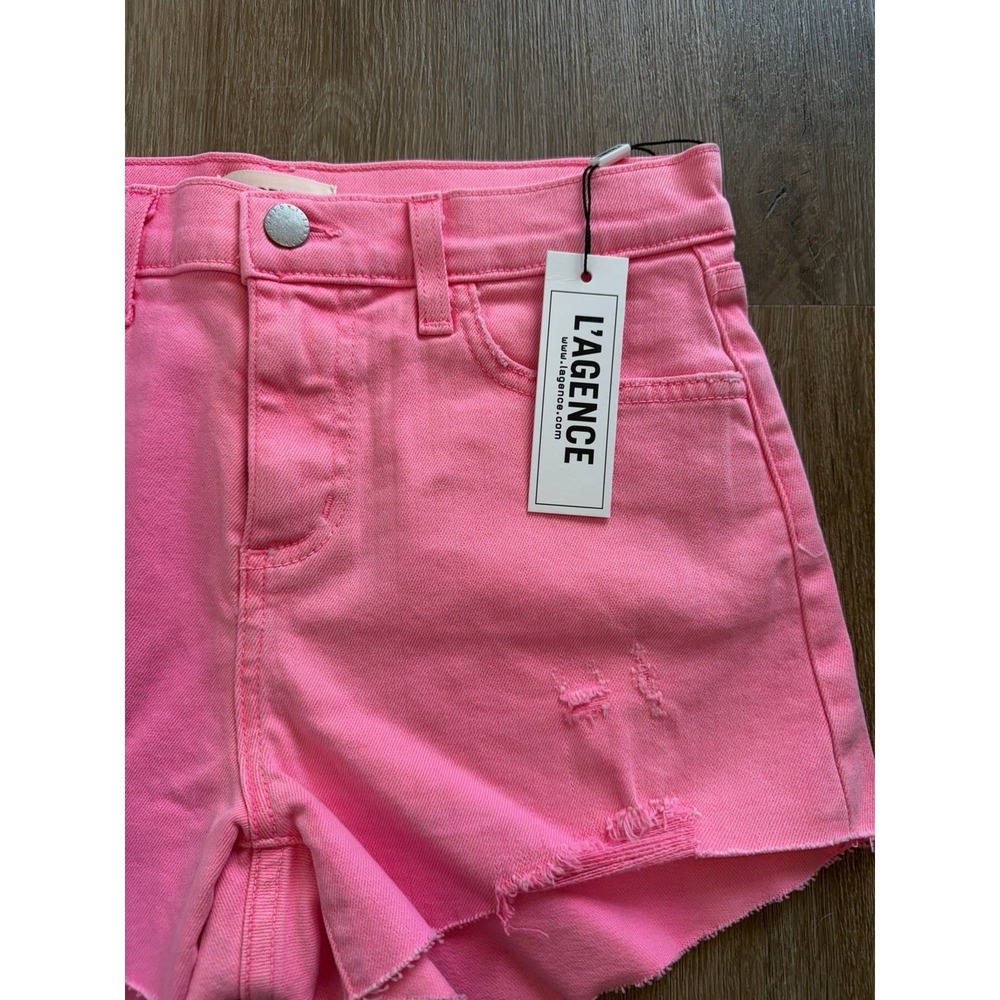 L'AGENCE Clark High-Rise Frayed Shorts Shocking Pink 25 NWT $275 - Picture 2 of 6